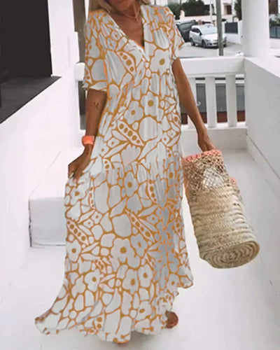 CHRISTINE | Summer Long Dress with Fluid Cut and Elegant Graphic Pattern