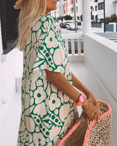 CHRISTINE | Summer Long Dress with Fluid Cut and Elegant Graphic Pattern