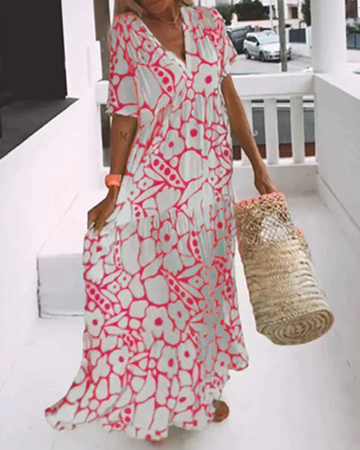 CHRISTINE | Summer Long Dress with Fluid Cut and Elegant Graphic Pattern