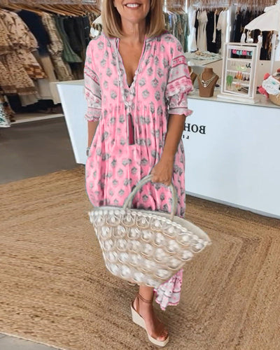 GIULIA | Midi Dress with V-Neck and Elegant Balloon Sleeves