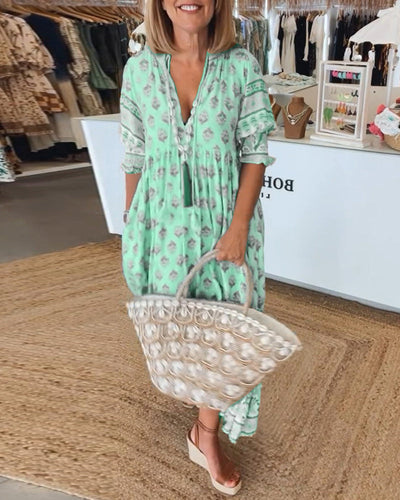 GIULIA | Midi Dress with V-Neck and Elegant Balloon Sleeves