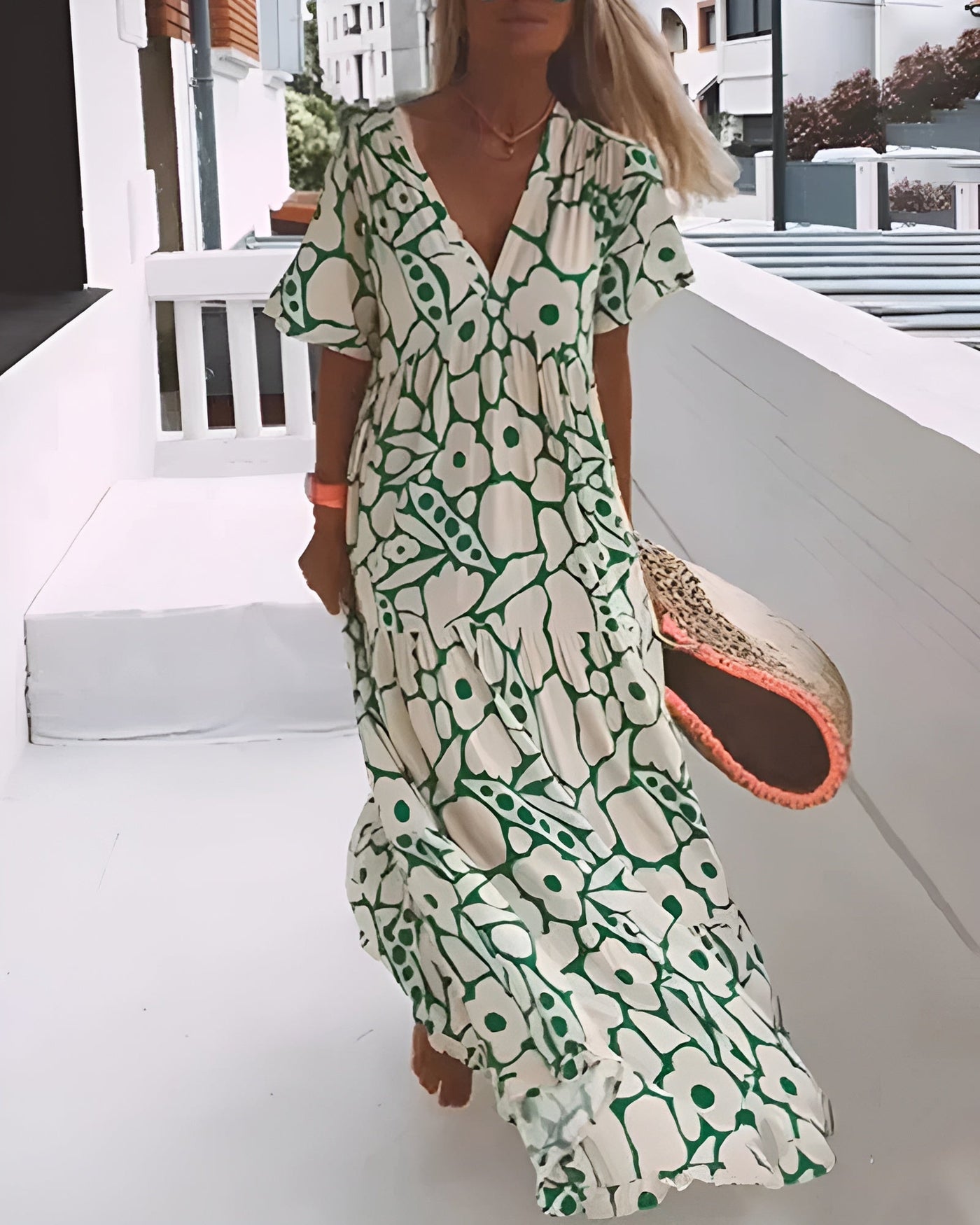 CHRISTINE | Summer Long Dress with Fluid Cut and Elegant Graphic Pattern
