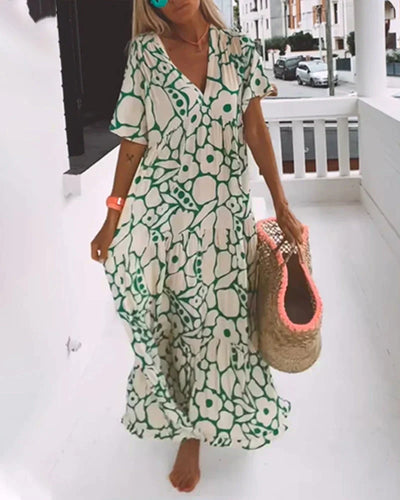 CHRISTINE | Summer Long Dress with Fluid Cut and Elegant Graphic Pattern