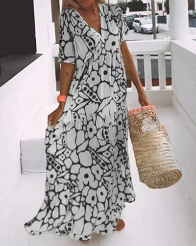 CHRISTINE | Summer Long Dress with Fluid Cut and Elegant Graphic Pattern