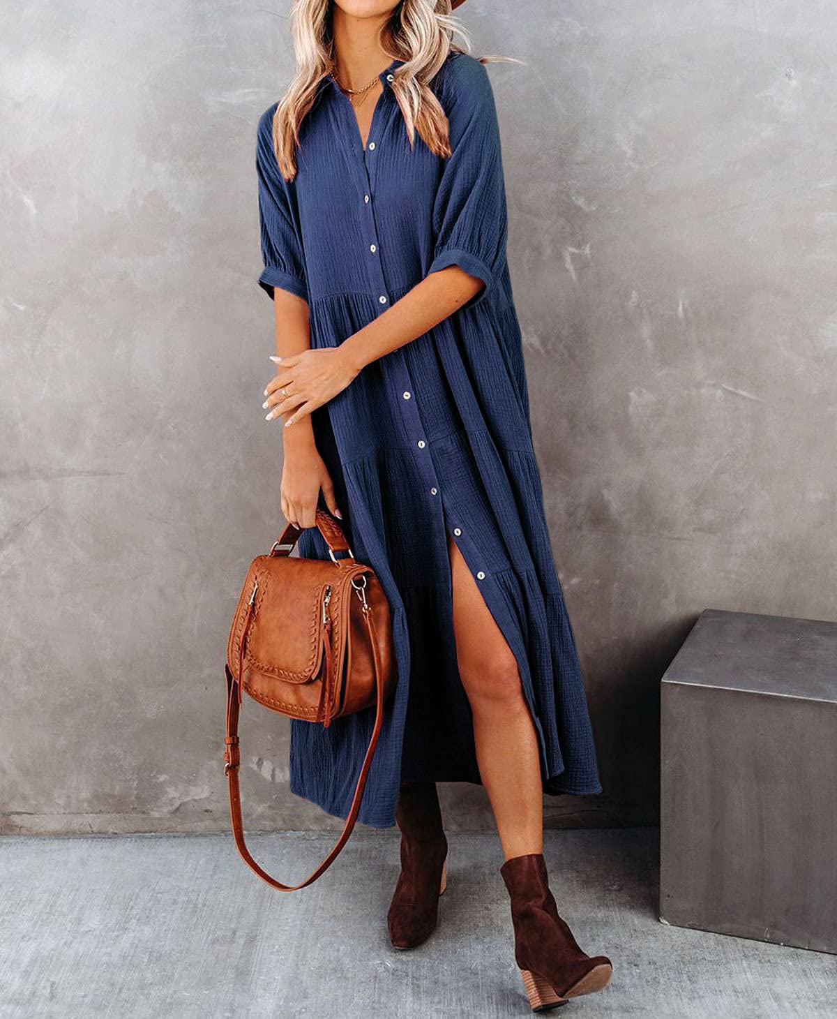 Luxurious Ruffled Shirt Dress