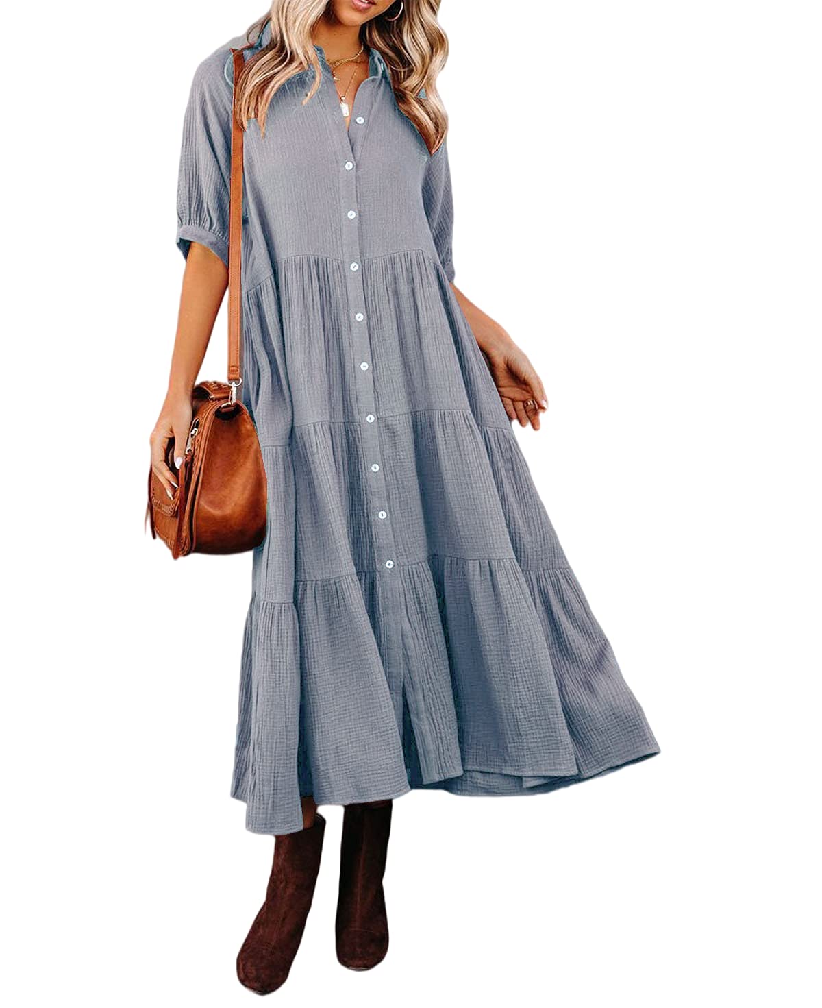 Luxurious Ruffled Shirt Dress