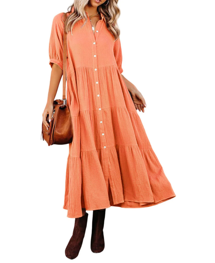 Luxurious Ruffled Shirt Dress