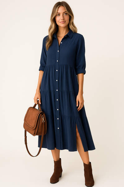 Luxurious Ruffled Shirt Dress